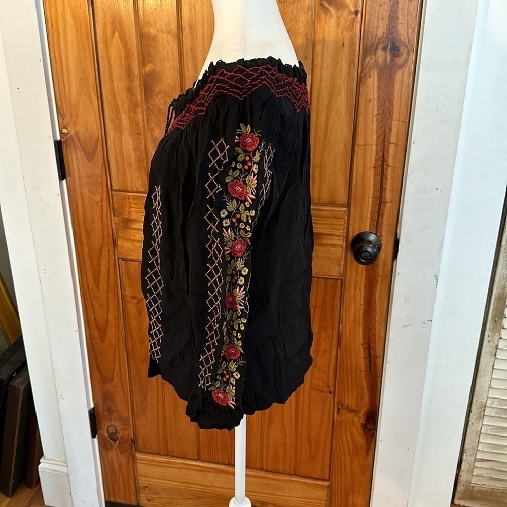 JJill black floral long sleeve top size petite M - Picture 3 of 8